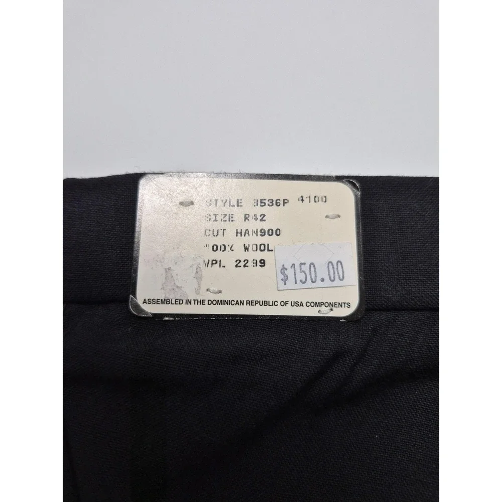 VTG Dress Pants Mens 42x36 Black Wool Pleated Tuxedo Side Stripe Unhemmed Formal